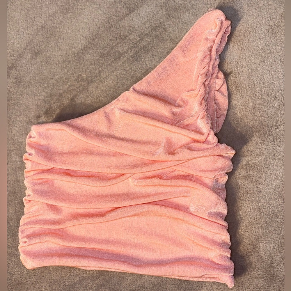 Baby Pink One-Shoulder Ruched Top